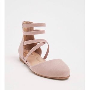 Torrid WIDE FIT blush pink faux suede strappy flat